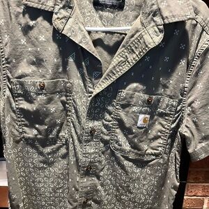 Carhartt Men's Olive Patterned Button Down Shirt